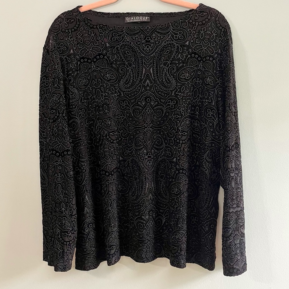 Dialogue Black Top with Paisley Velvet Print
